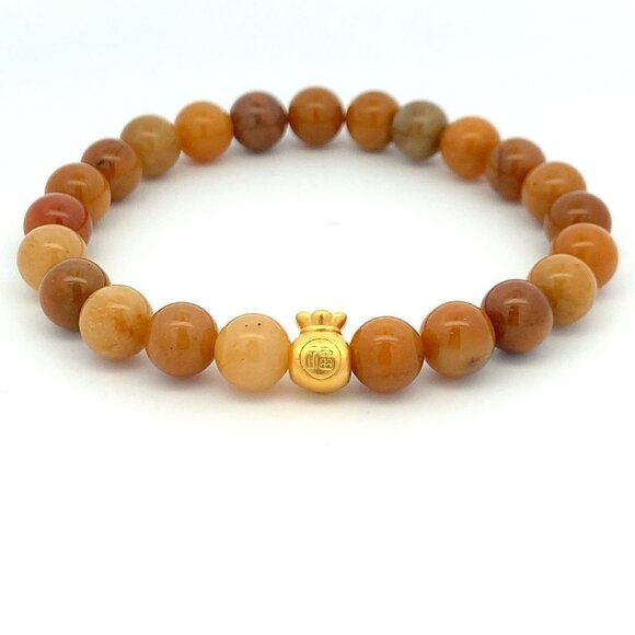 Unbranded Jewelry - 24K Gold Money Bag Lucky Charm Bracelet Gemstones Natural Golden Jade